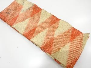 アンティーク　木綿　裂織　幾何学模様織り出し半幅帯